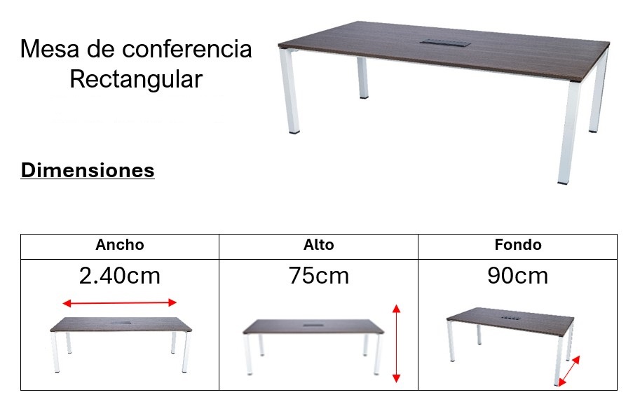 Mesa de reuniones de 240cm x 90cm