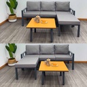 Sofá triple con piecero y mesa
