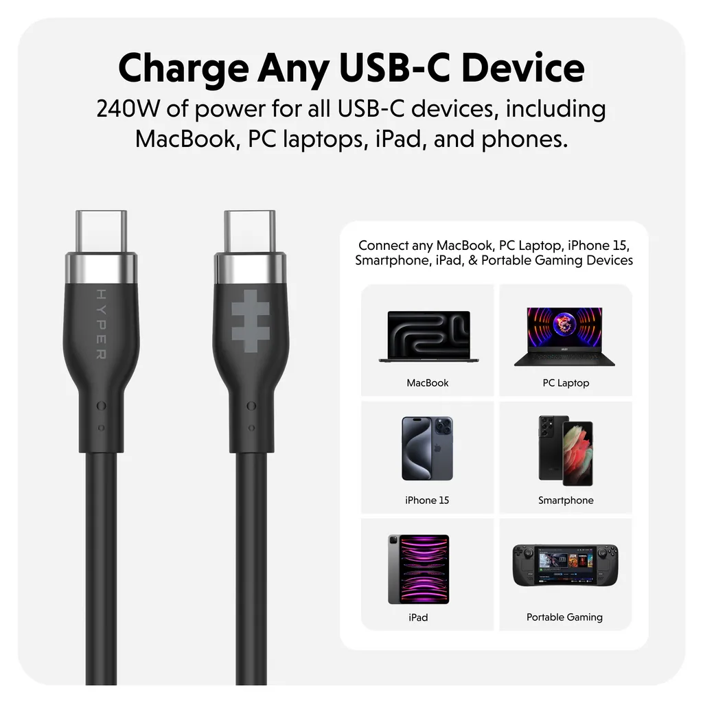 Targus cable de carga hyper USB-C 2.0  silicona 240W 3.3' negro - HJ4001BKGL - 4