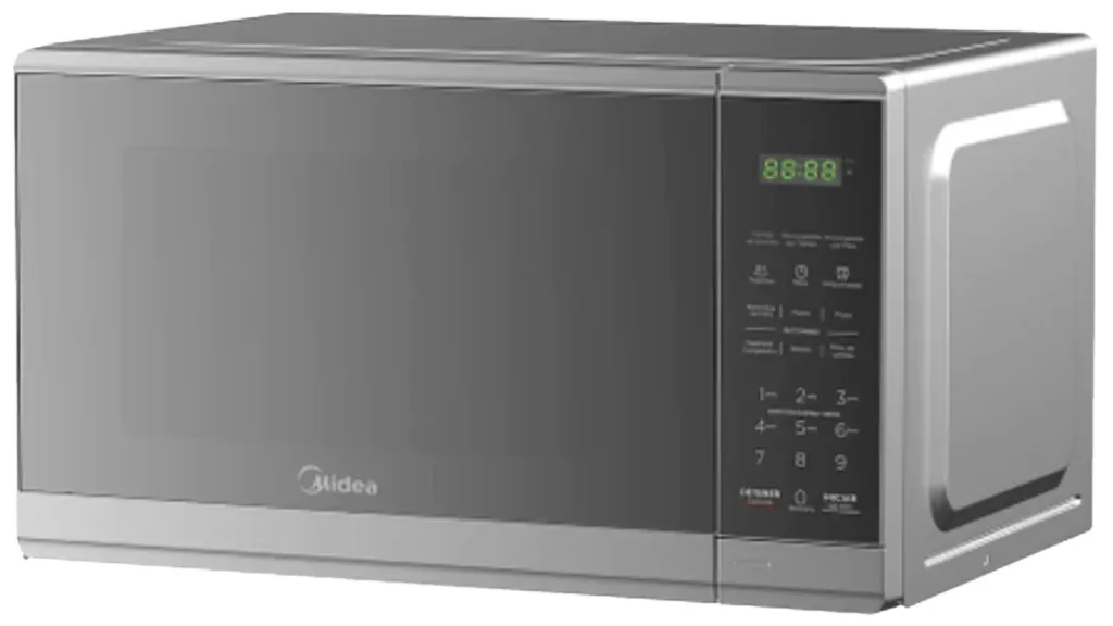 Midea Microondas 0.7 pies puerta con acabado espejo Gabinete Gris MMDF07S2MG