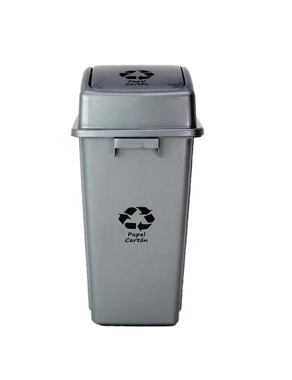 BASURERO C/TAPA VAIVEN 42 LTS PAPEL Y CARTON GRIS METAL