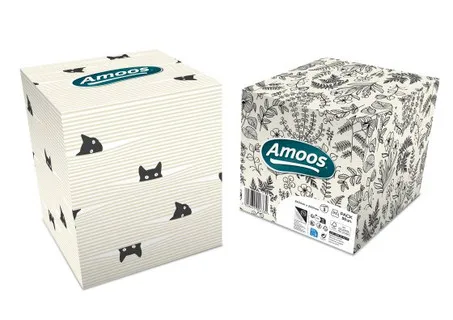 Amoos pañuelos faciales de papel desechable cubo cosmetico 50 X 3 capas caja de 24unds - F623501